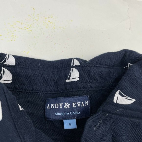 Andy and Evan navy blue sail boat polo shirt sz 5 Button Front Preppy - Picture 4 of 7